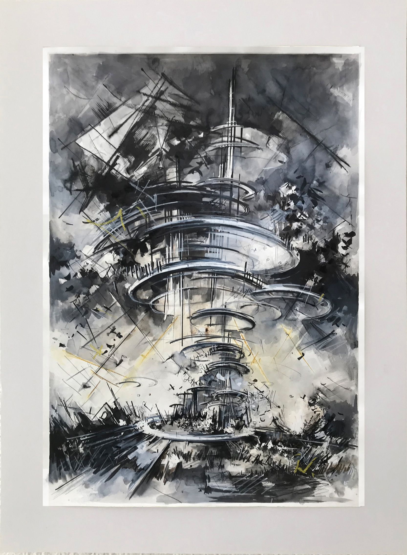 Utopia draft #33, 110 x 75 cm ,  ink, marker, pencil, crayon on paper, 2019