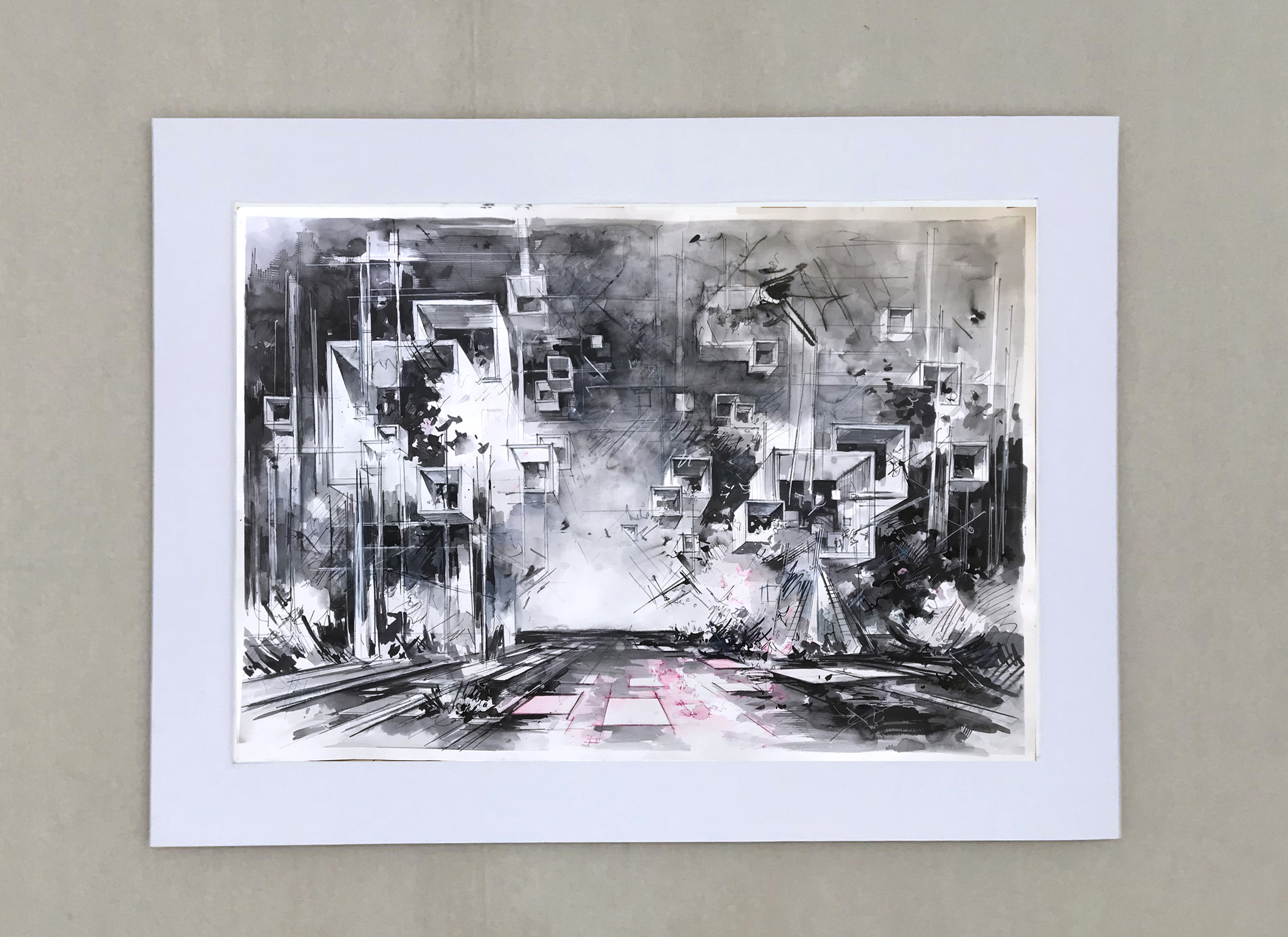 Utopia draft #30, 75 x 110 cm , ink, marker, pencil, crayon on paper, 2019