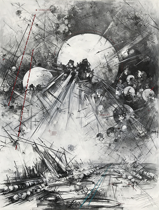 Transformations #2843, graphite, oil on canvas, 190 x140 cm, 2020